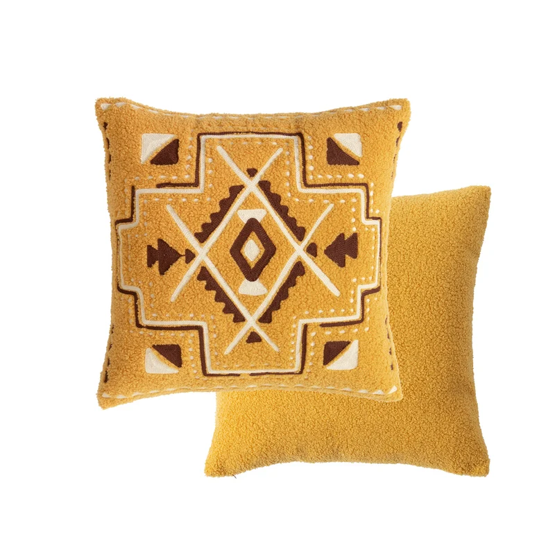 Besticktes Dekokissen im Boho‑Stil mit Bouclé‑Struktur und Füllkissen