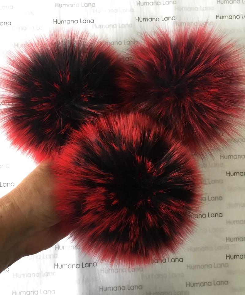 Black and red fox pompoms
