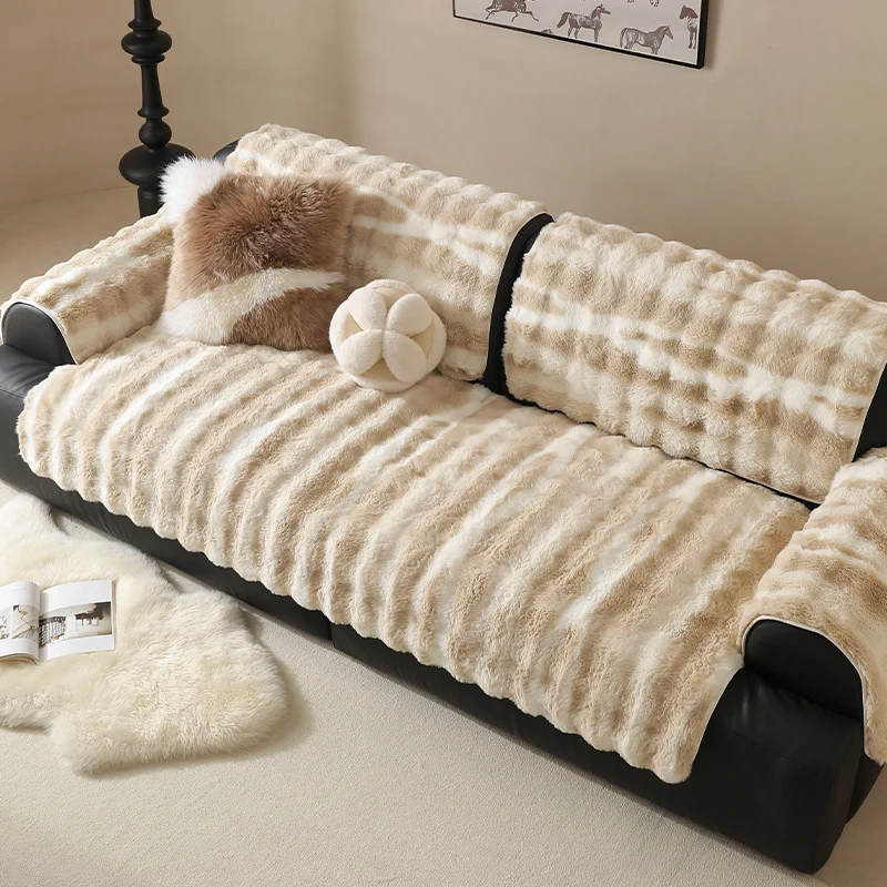 Luxuriöser Sofa-Überwurf aus Kunstfell mit gerippter Struktur