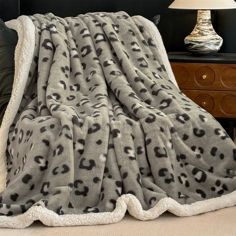 Damen Plüsch Leoparddruck Wurfdecke