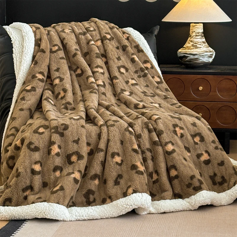 Damen Plüsch Leoparddruck Wurfdecke