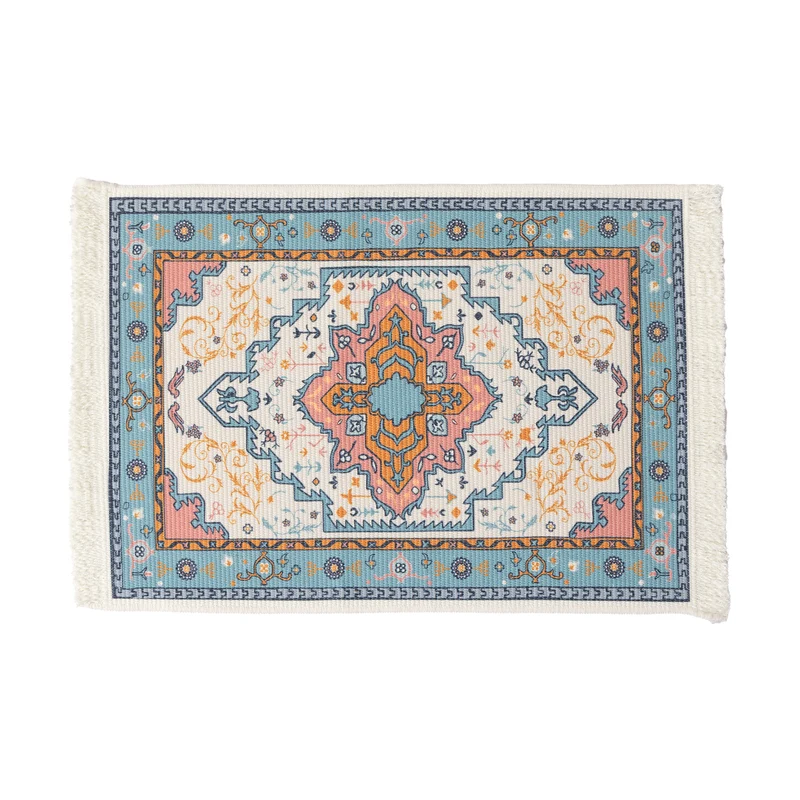 Kleiner gewebter Vintage-Orientteppich mit floraler Medaillon-Optik und Fransen