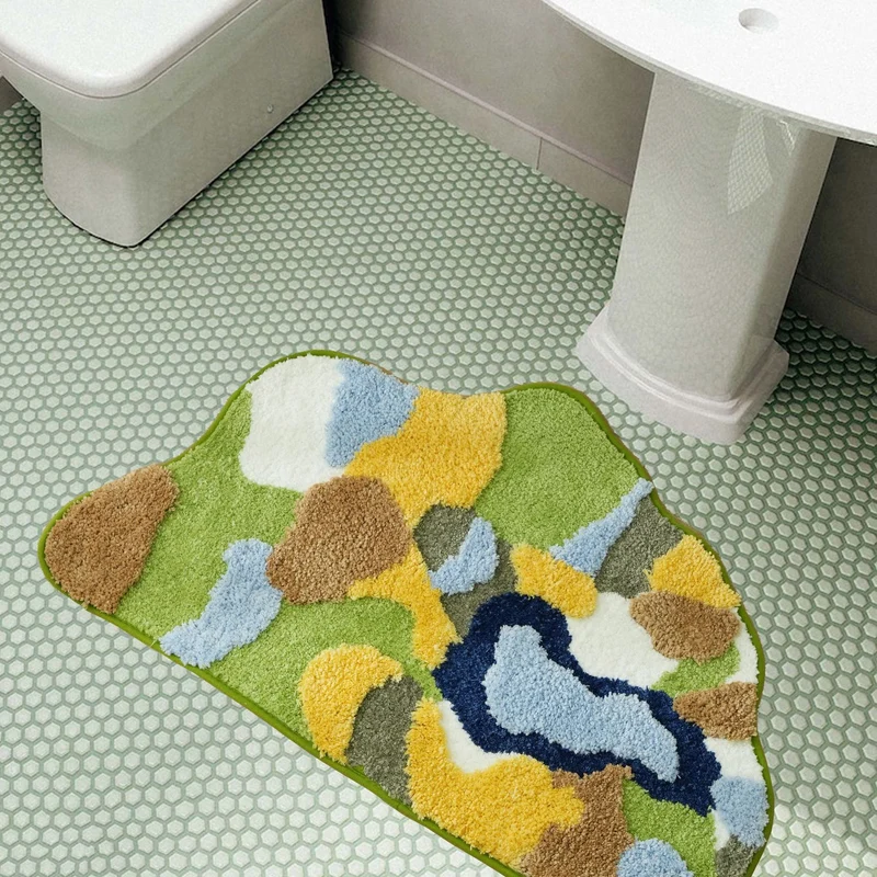 Hochflor-Badteppich mit rutschfester Unterseite und abstraktem Strukturmuster