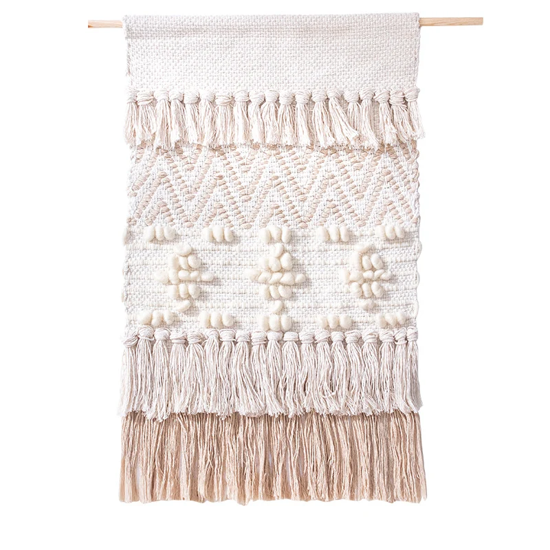 Handgewebter Wandbehang im Boho-Stil mit Quasten und geometrischer Struktur