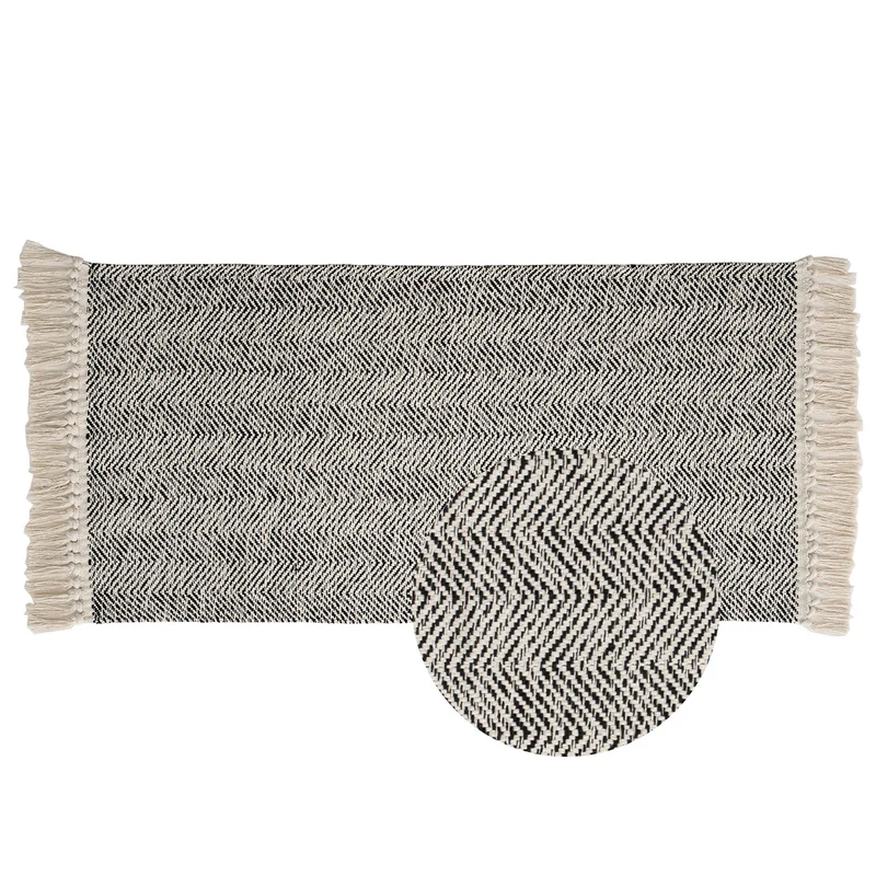 Handgewebter Läuferteppich mit Chevron-Weave und langen Fransen