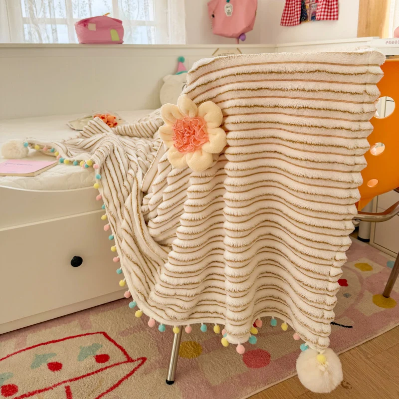 Plüsch-Pom-Pom-Umrandete Wurfdecke