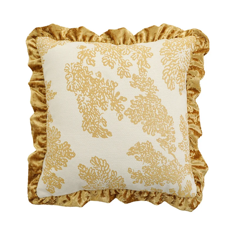 Handgetufteter quadratischer Dekokissenbezug mit floraler Chenille‑Applikation
