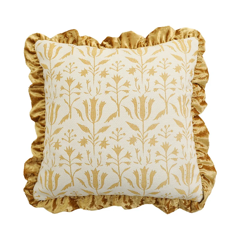 Handgetufteter quadratischer Dekokissenbezug mit floraler Chenille‑Applikation