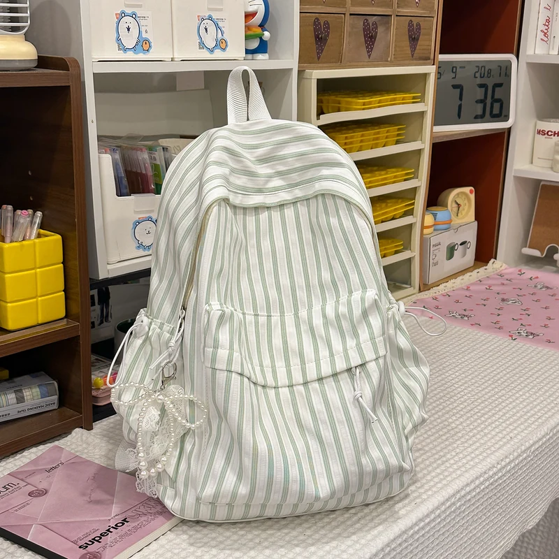 Chic Gestreifter Canvas Rucksack Karnz