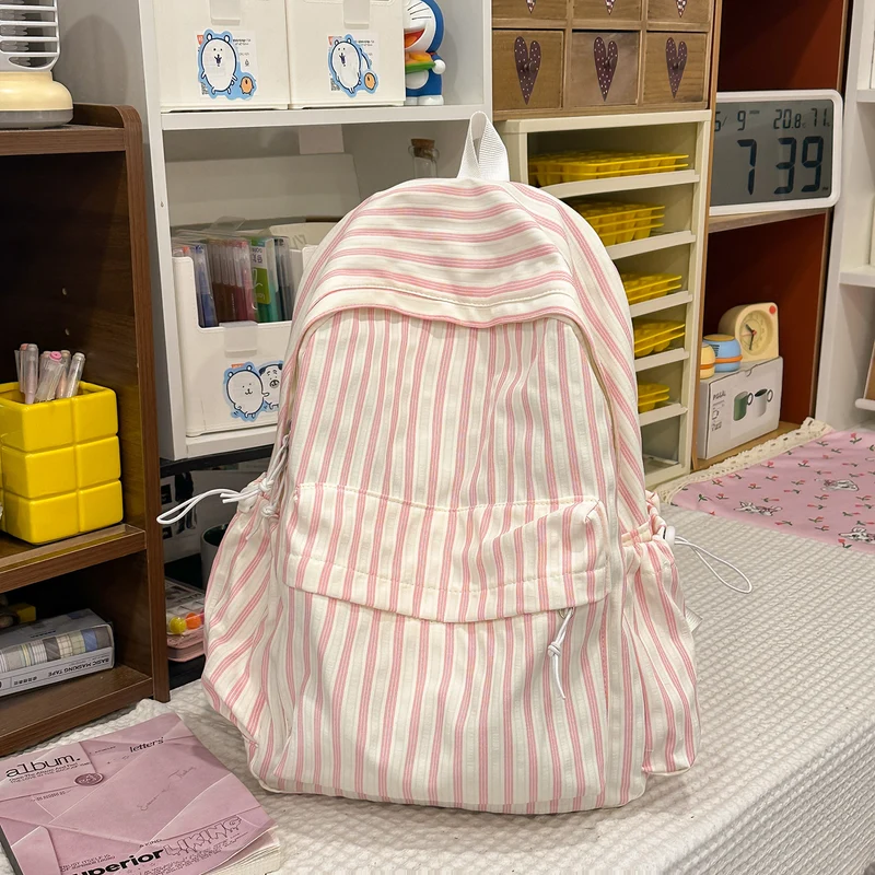 Chic Gestreifter Canvas Rucksack Karnz