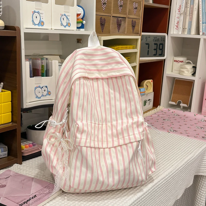 Chic Gestreifter Canvas Rucksack Karnz