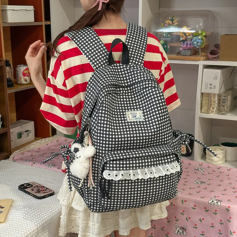 Lässiger Vintage Gingham Print Rucksack Karnz
