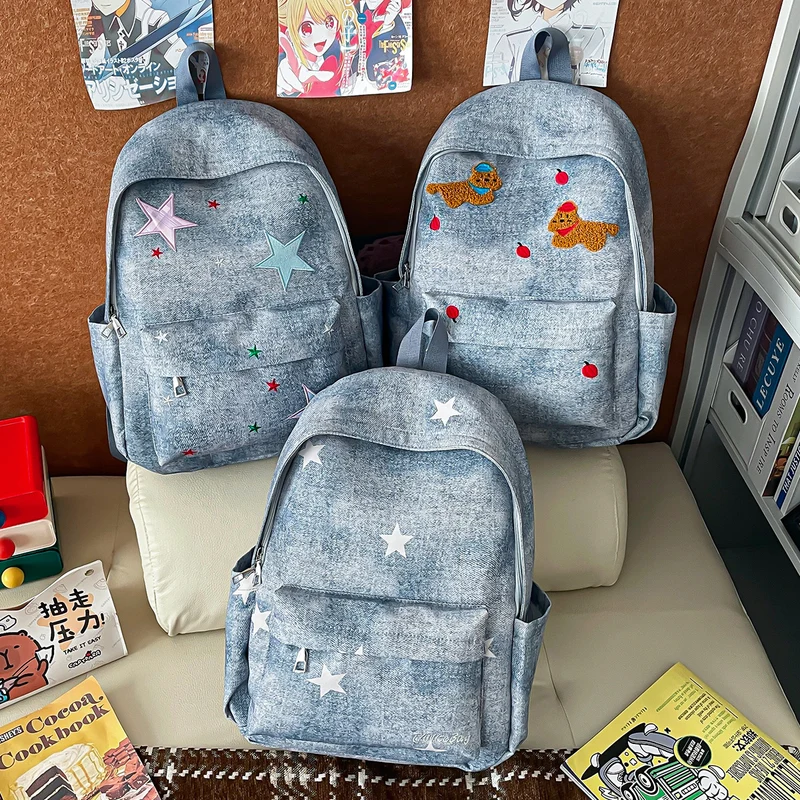 Lässiger Sternen-Print Denim-Rucksack Karnz