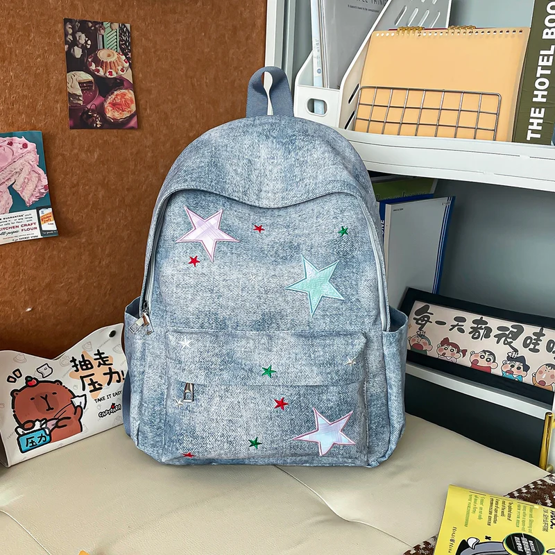 Lässiger Sternen-Print Denim-Rucksack Karnz
