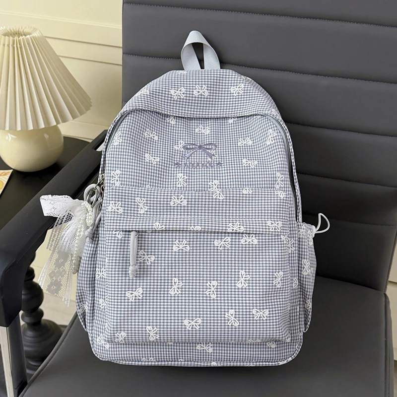 Charmanter Rucksack mit Schleifenverzierung im Gingham-Muster Karnz