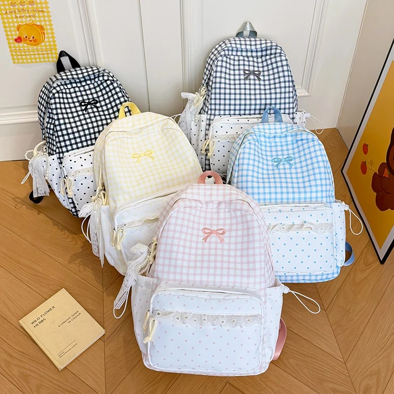 Verspielter Gingham Druck Schulrucksack Karnz
