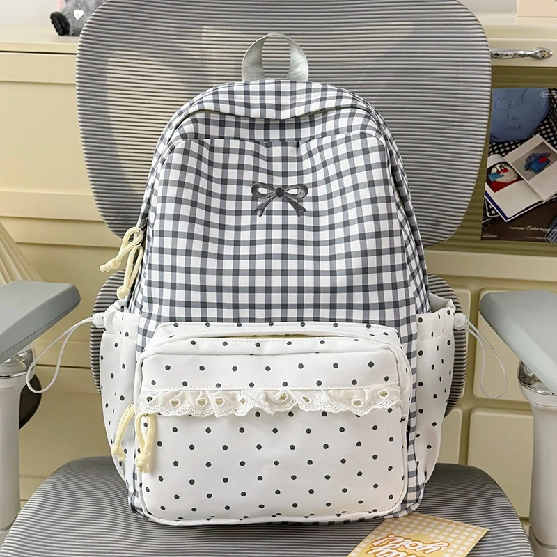 Verspielter Gingham Druck Schulrucksack Karnz