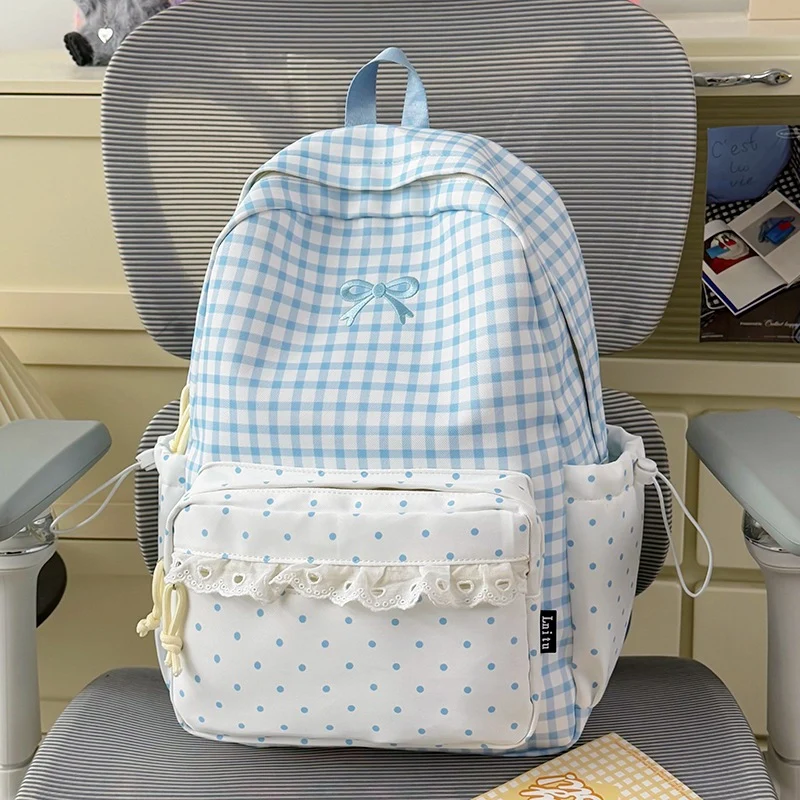 Verspielter Gingham Druck Schulrucksack Karnz