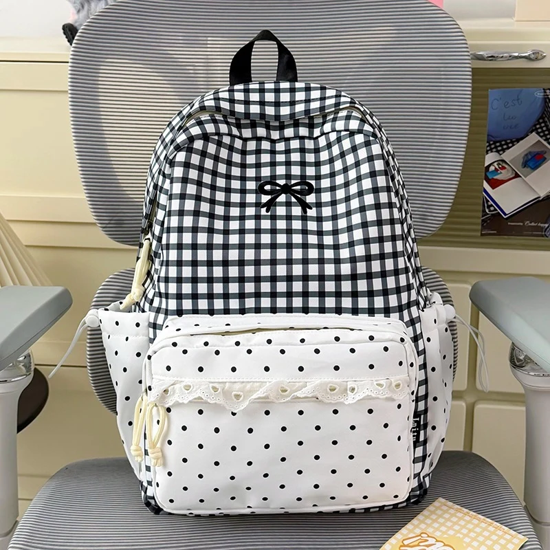 Verspielter Gingham Druck Schulrucksack Karnz