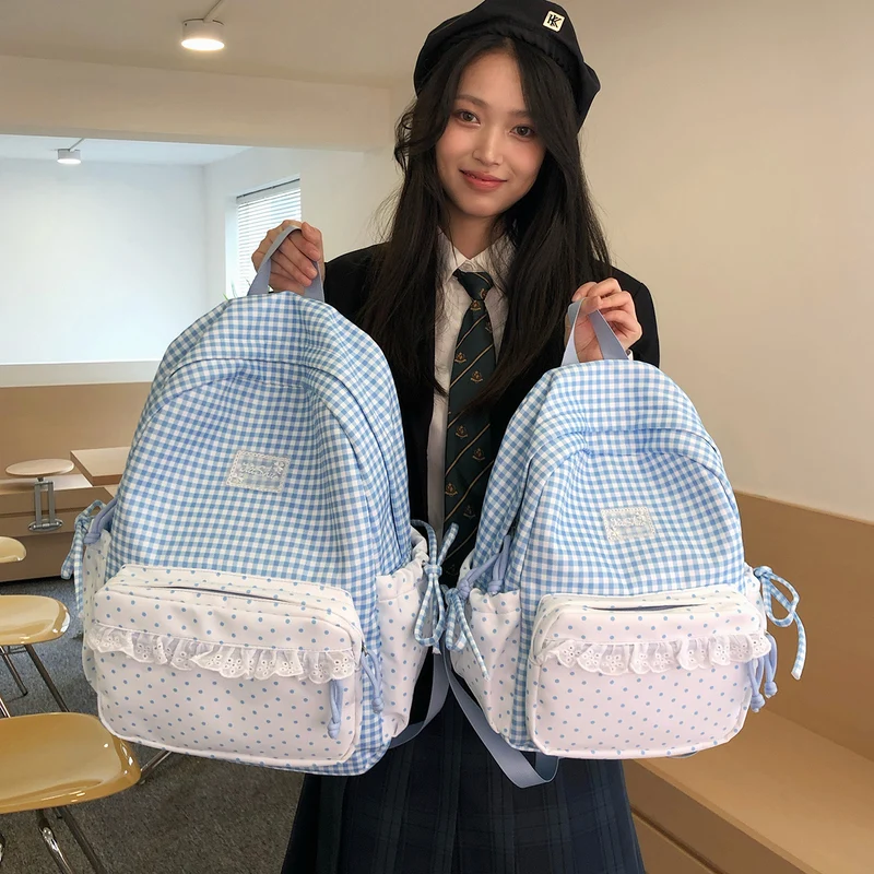 Verspielt Gingham- und Polka-Dot-Rucksack Karnz