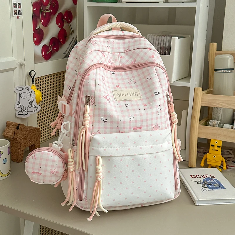 Dekorativer Rucksack mit Karos und Sternenmuster Karnz