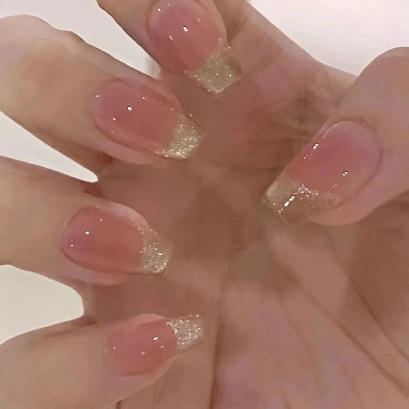 Glitter Französische Spitze Press-On Nägel