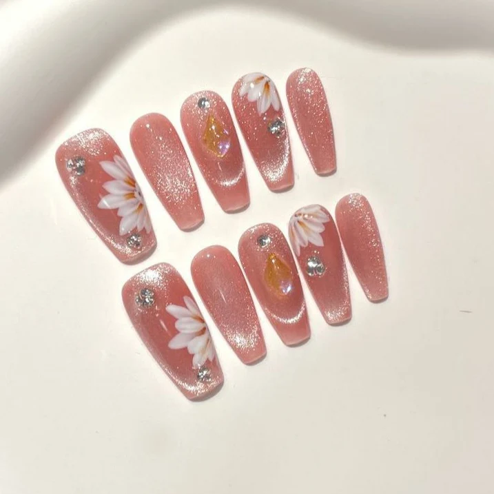 Blumen dekorative Press-On Nagel Set