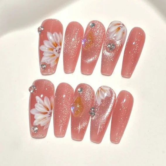Blumen dekorative Press-On Nagel Set