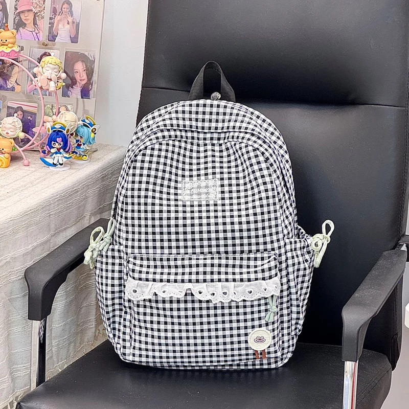 Süßer Gingham-Druck Schulranzen Karnz