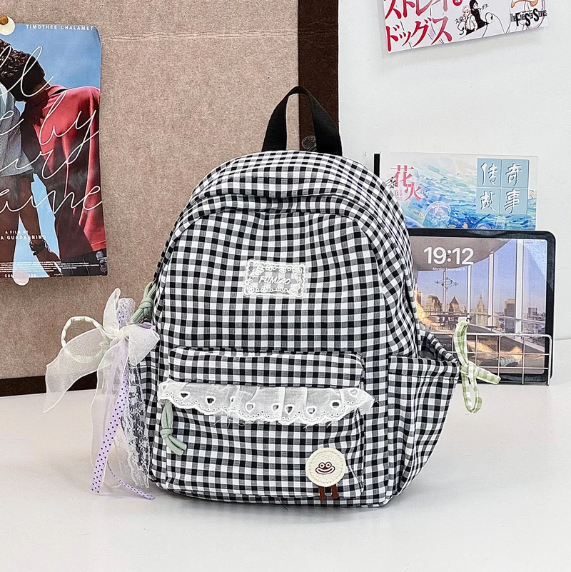 Süßer Gingham-Druck Schulranzen Karnz