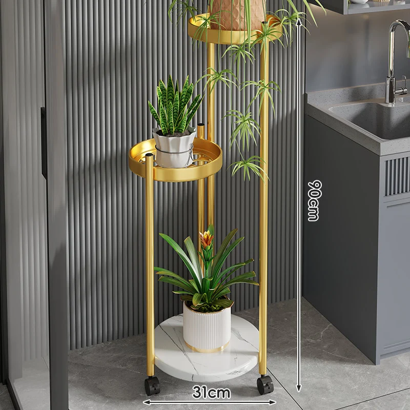 Rolling Vertical Plant Stand mit Marmor-Effekt-Basis und arretierbaren Rollen