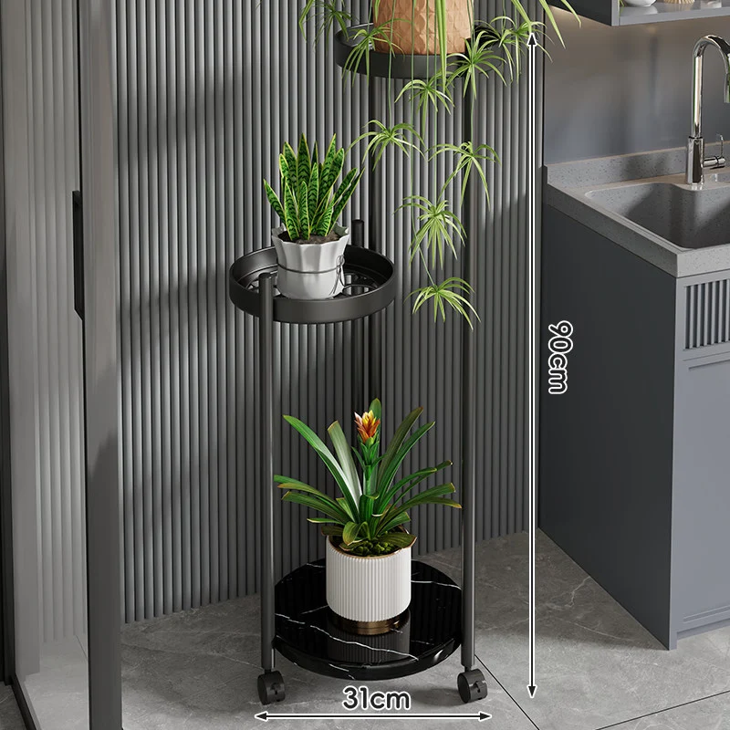 Rolling Vertical Plant Stand mit Marmor-Effekt-Basis und arretierbaren Rollen