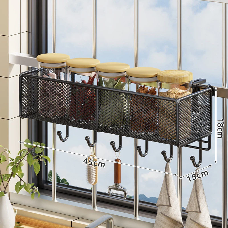 Fenster-Montierter Netz-Gewürzregal und Bar Hängeleiste Organizer