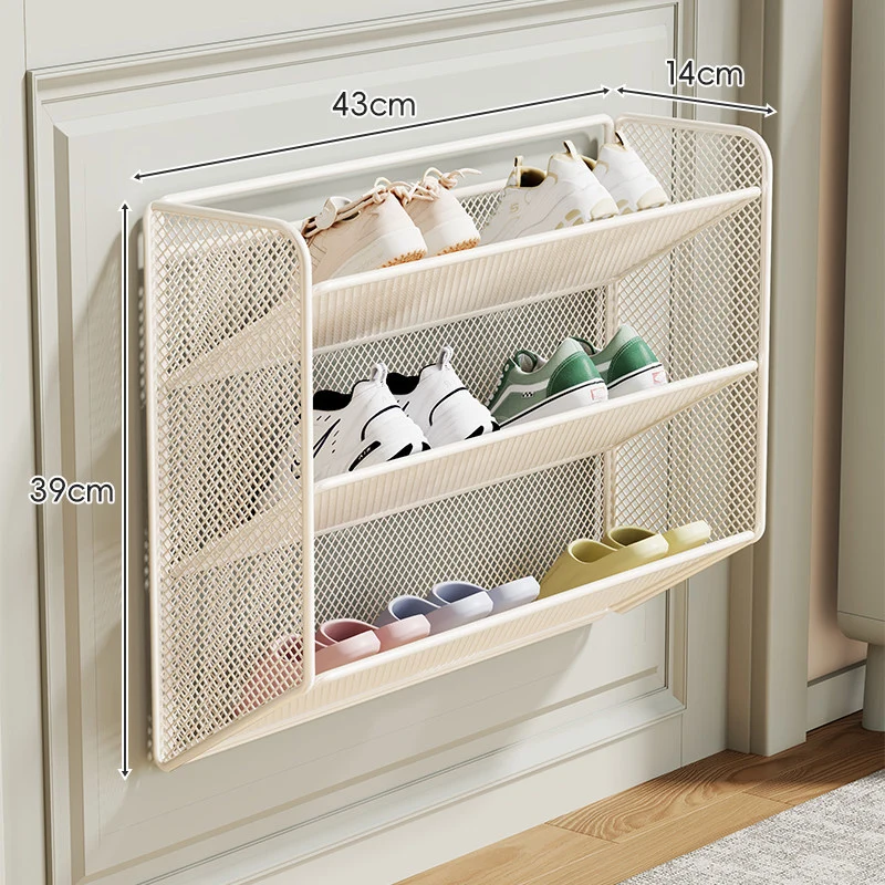 Wandmontierter Slim Drop-Down Mesh Schuhregalständer