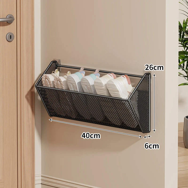 Wandmontierter Mesh-Schuhkorb-Organizer mit geneigtem Hausschuhregal