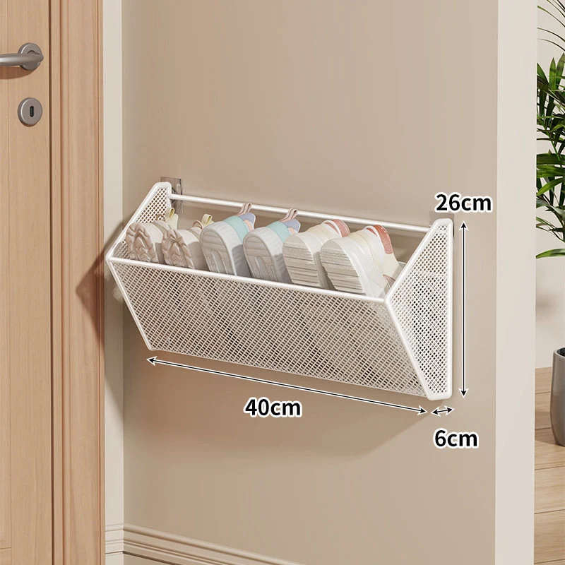 Wandmontierter Mesh-Schuhkorb-Organizer mit geneigtem Hausschuhregal