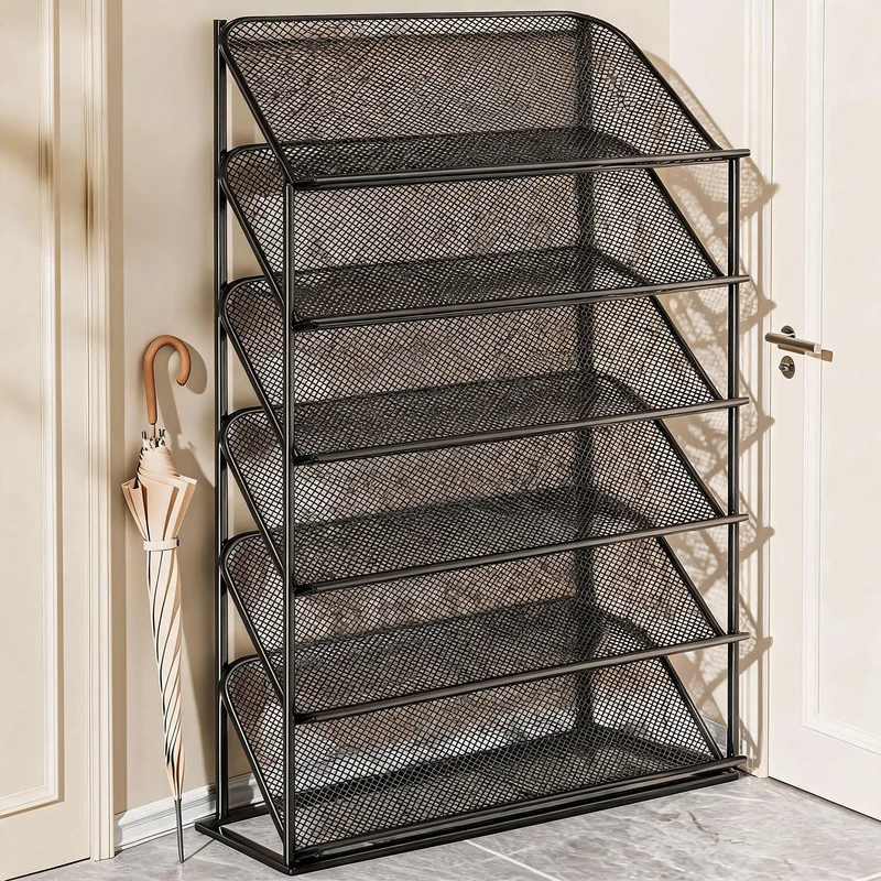 Vierstufiger vertikaler geneigter Metallgitter-Schuhregal-Organizer