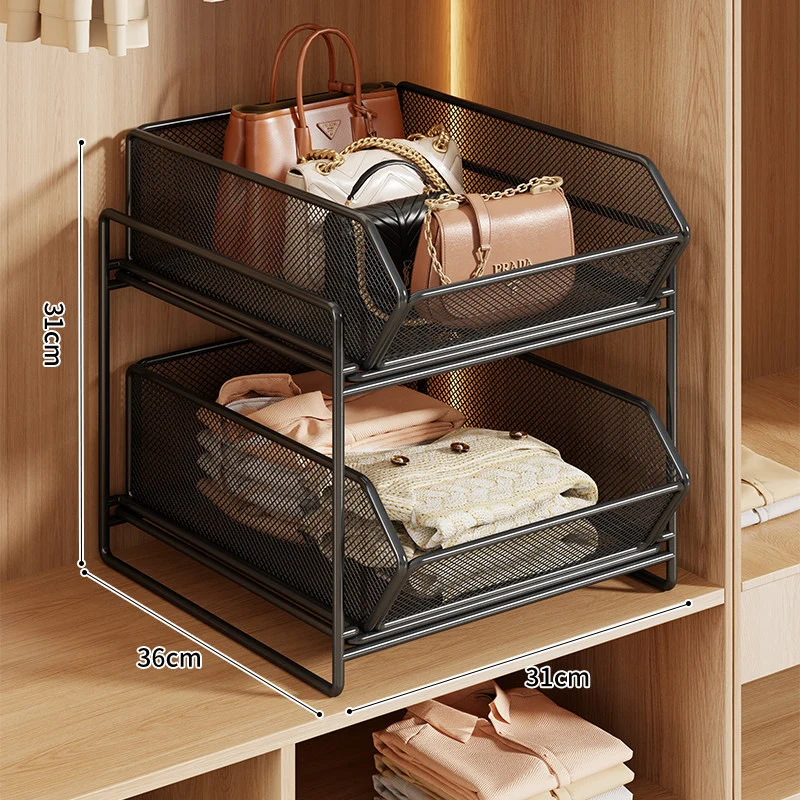Doppel-Layer Metall-Mesh Ausziehbarer Kleiderschrank-Organizer für Handtaschen und gefaltete Kleidung