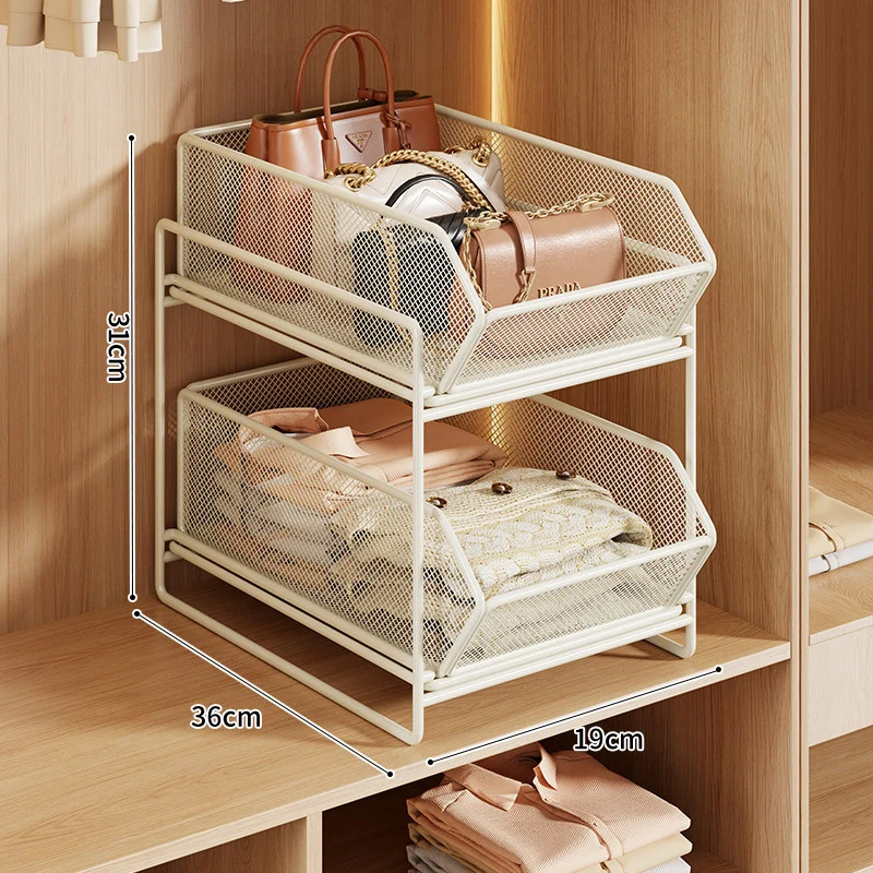 Doppel-Layer Metall-Mesh Ausziehbarer Kleiderschrank-Organizer für Handtaschen und gefaltete Kleidung