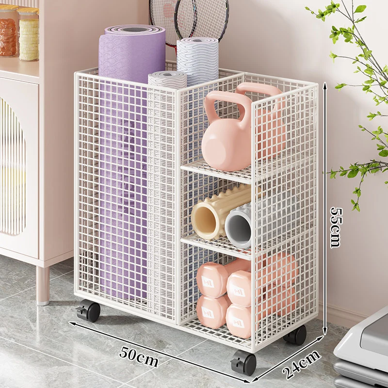 Rollender Mesh-Fitness- und Yoga-Aufbewahrungswagen mit Mehrfachregalen und verriegelbaren Rollen