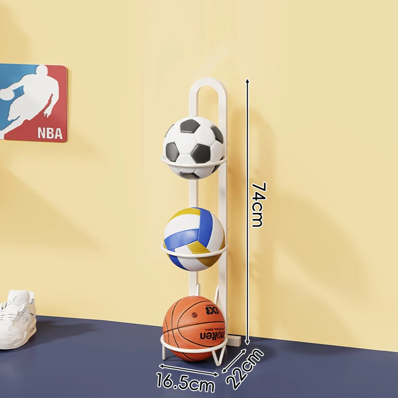Vertikaler Sportball-Lagerregal mit vier Körben und schlankem Metallrahmen