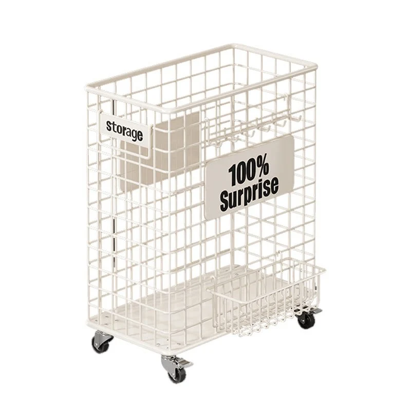 Vertikaler rollender Mesh-Aufbewahrungswagen mit feststellbaren Rollen und vorderem Zugangskorb