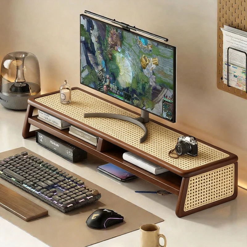 Gekrümmter Holz-Top Monitorständer mit Metallrahmen und Unterregal-Organizer
