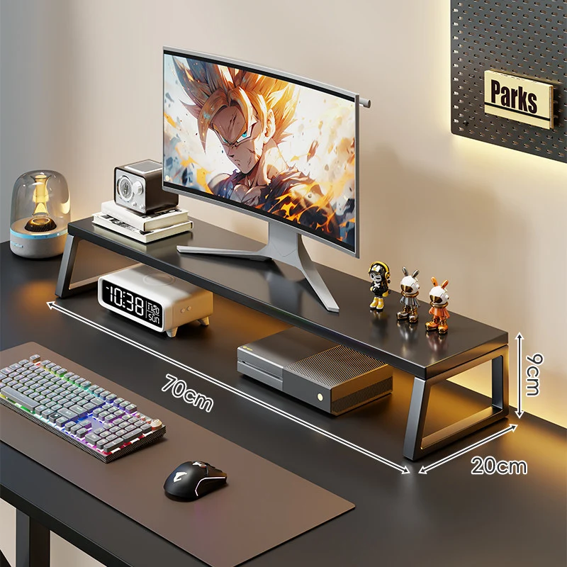 Gekrümmter Holz-Top Monitorständer mit Metallrahmen und Unterregal-Organizer