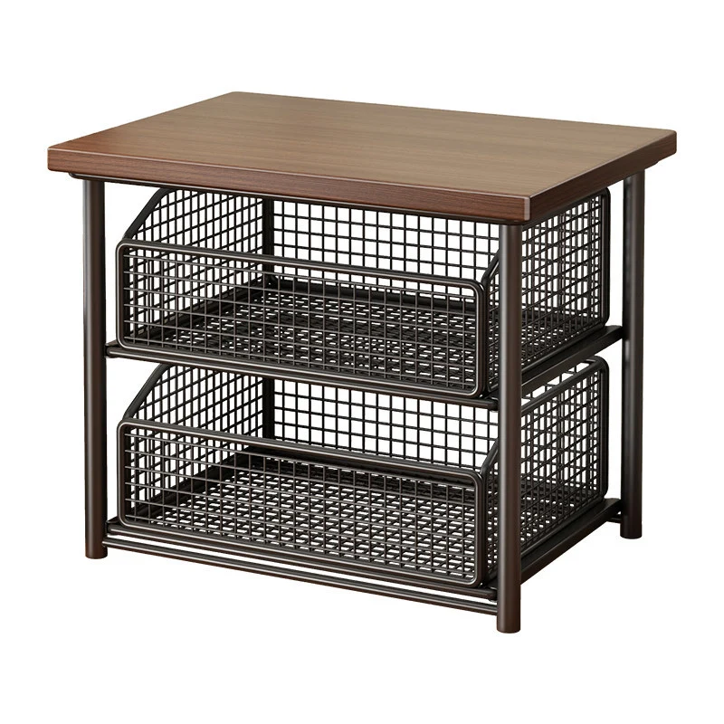 Theke Holzplatte Schiebemesh Lagerkorb Organizer mit Metallrahmen