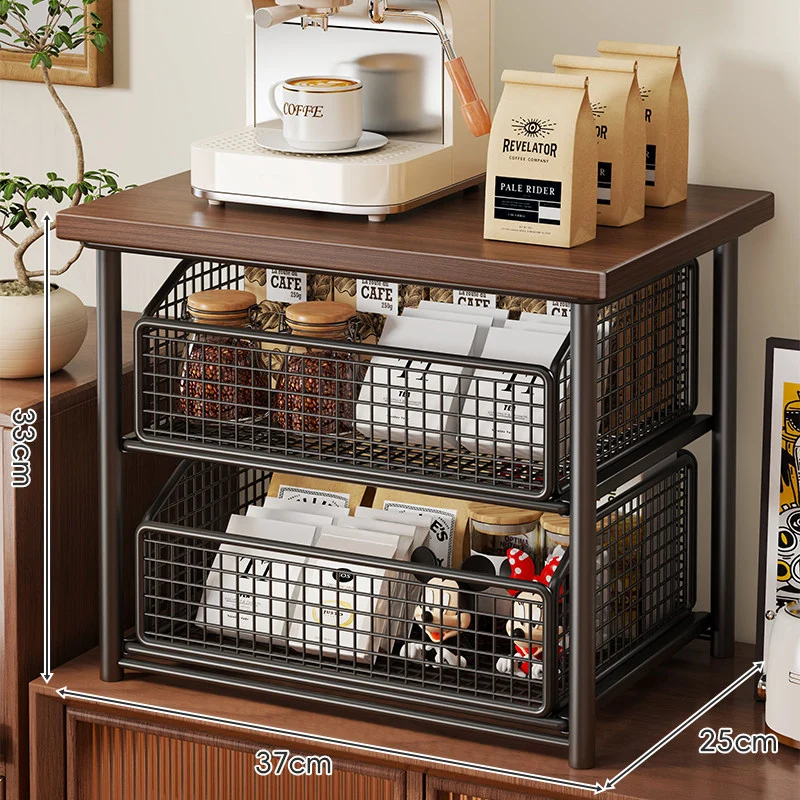 Theke Holzplatte Schiebemesh Lagerkorb Organizer mit Metallrahmen