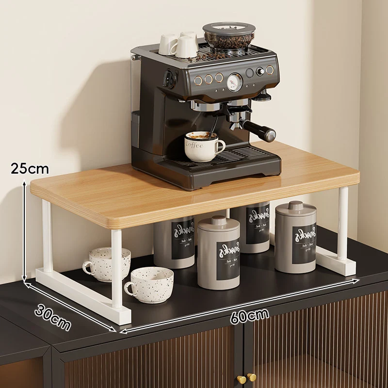 Zwei-Ebenen-Thekenkaffee-Station-Regalaufsatz mit Walnuß-Top und Metallrahmen
