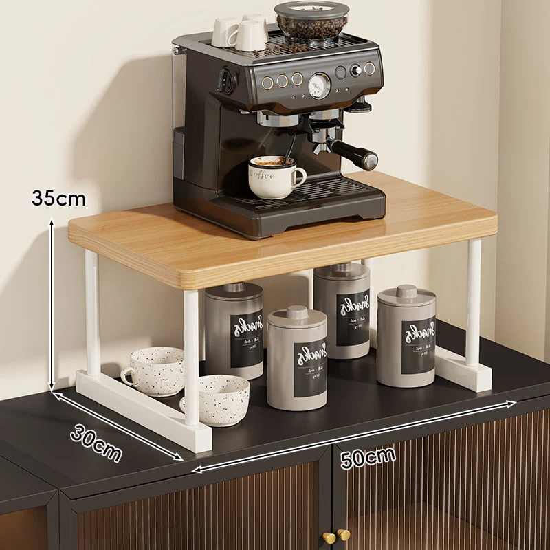 Zwei-Ebenen-Thekenkaffee-Station-Regalaufsatz mit Walnuß-Top und Metallrahmen