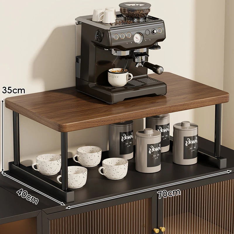 Zwei-Ebenen-Thekenkaffee-Station-Regalaufsatz mit Walnuß-Top und Metallrahmen
