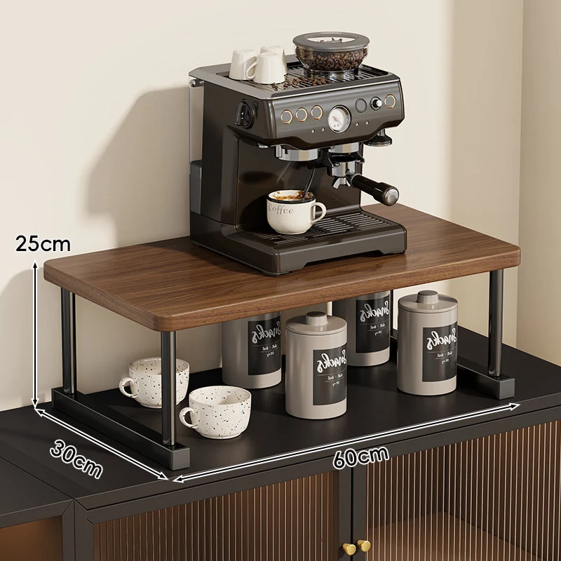 Zwei-Ebenen-Thekenkaffee-Station-Regalaufsatz mit Walnuß-Top und Metallrahmen